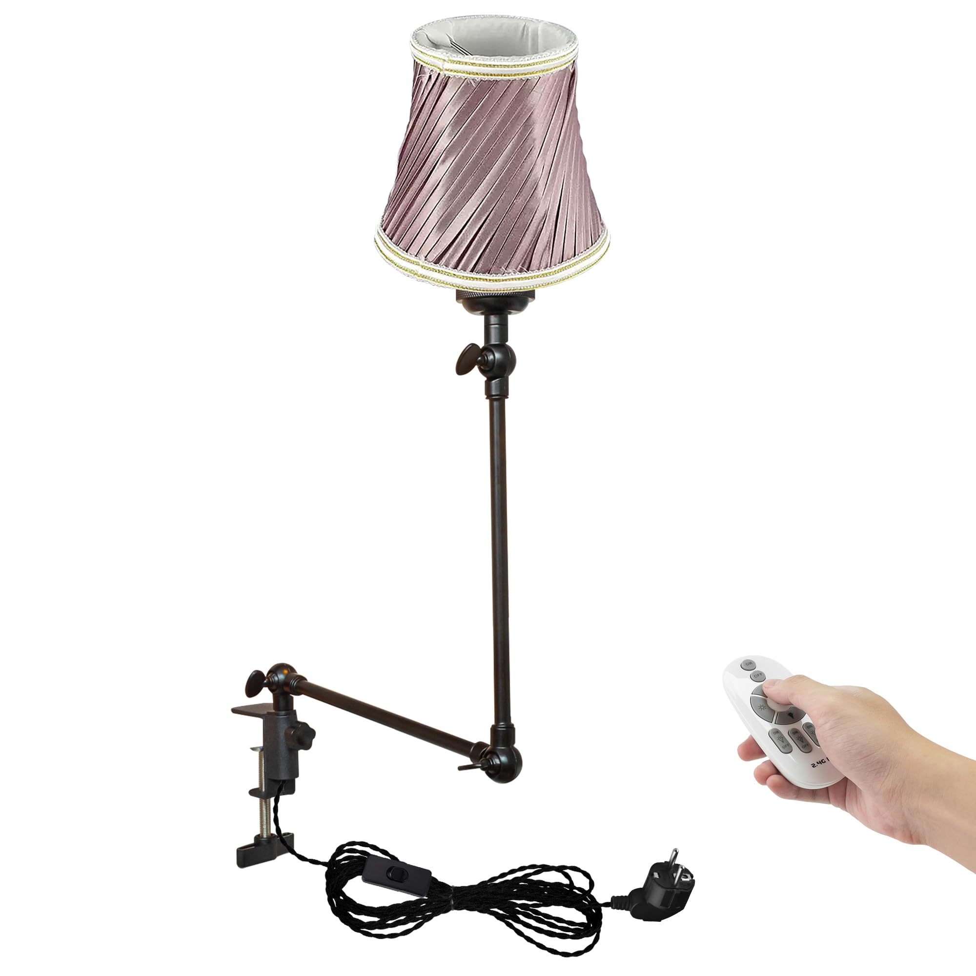 Klemmleuchte mit Fernsteuerung,1 Packung Leselampe mit 2,5 m Kabel, Dimmbar Nachttischlampe,Augenpflege Schreibtischlampe für Büro Heimgebrauch, E27 Lampenhalterung - DZ0332/12
