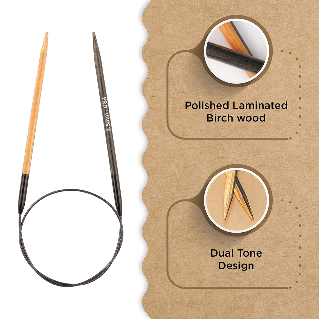 Knitter's Pride Day & Nite Circular Knitting Needle 100 cm 3.5 mm - 1 piece, Natural/Black, 3.50mm - Image 2