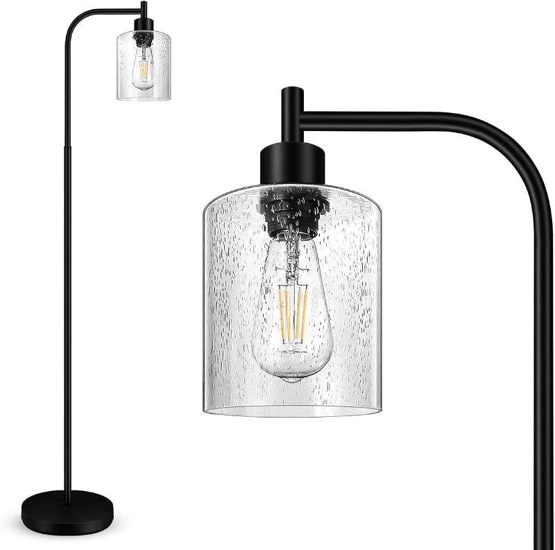 Modern Floor Lamp with Seeded Glass Shade, 65 Inches Tall, Energy Efficient, LED Bulb Included, Easy Assembly and Use
