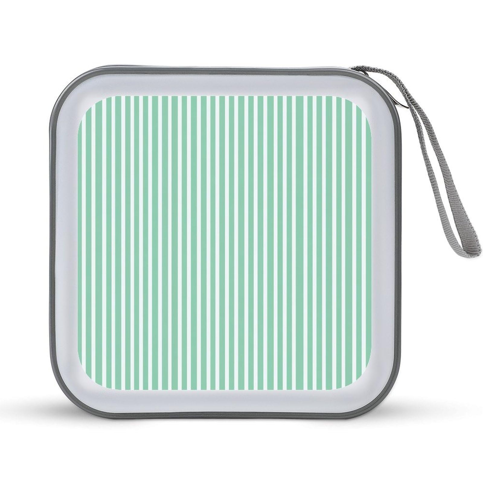 Jubonexis Mint Green And White Small Stripe Pattern CD Case DVD Storage Case Portable for Car Home Travel