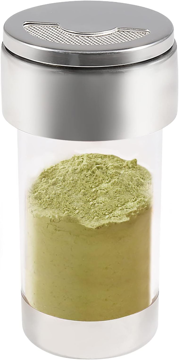 Newness Mesh Shaker or Salt Shaker, Stainless Steel Salt Dispenser, Clear Acrylic Seasoning Fine Mesh Shaker with Rotating Cover, 3.7 Ounces (110 Milliliter)