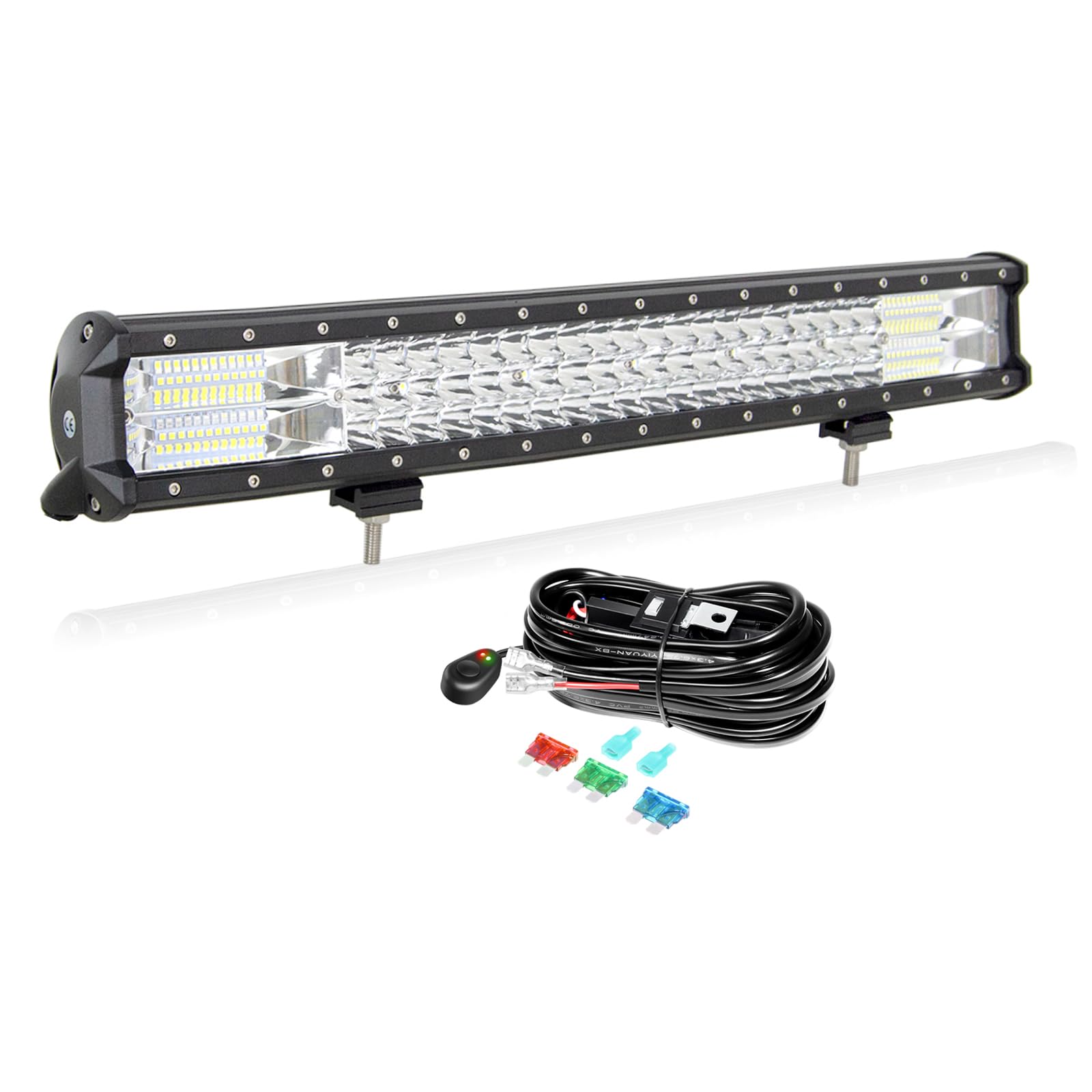 willpower 23 inch 324w led light bar triple row spot flood combo beam off road lights waterproof work light with wiring harness for vehicle trucks suv atv utv boat lights,dc 12v 24v