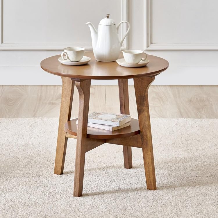 Image of Home Centre | Jilly Solid Wood Tea Set | Rubber Wood | Table with 2 Chairs | Brown | 1 Year Warranty