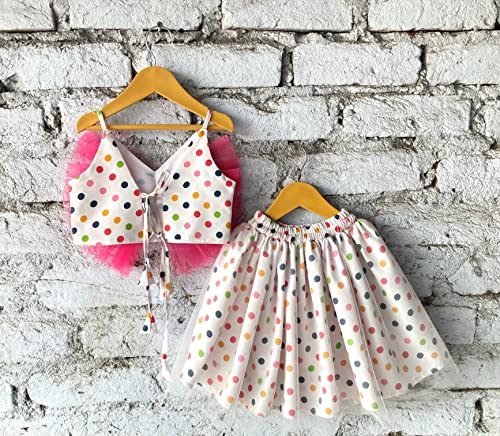 Image of ANNECA baby girl's designer rayon cotton modern crop top and naylon soft net knee lenth skirt clothing set