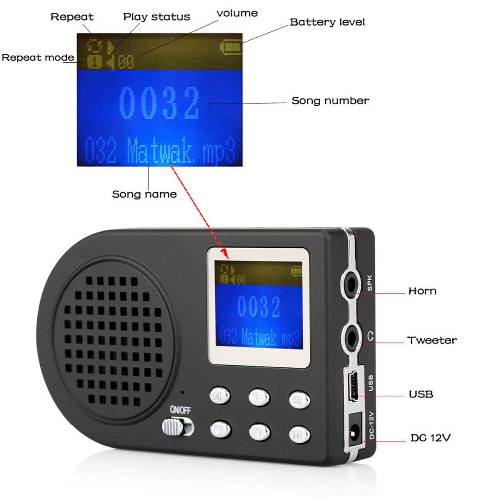 Buachois Altavoz de Sonido de chirring, Amplificador de chirrido de pájaros al Aire Libre con un Remoto inalámbrico 110 Animales Sonidos mp3 Altavoz (Sin Control Remoto)