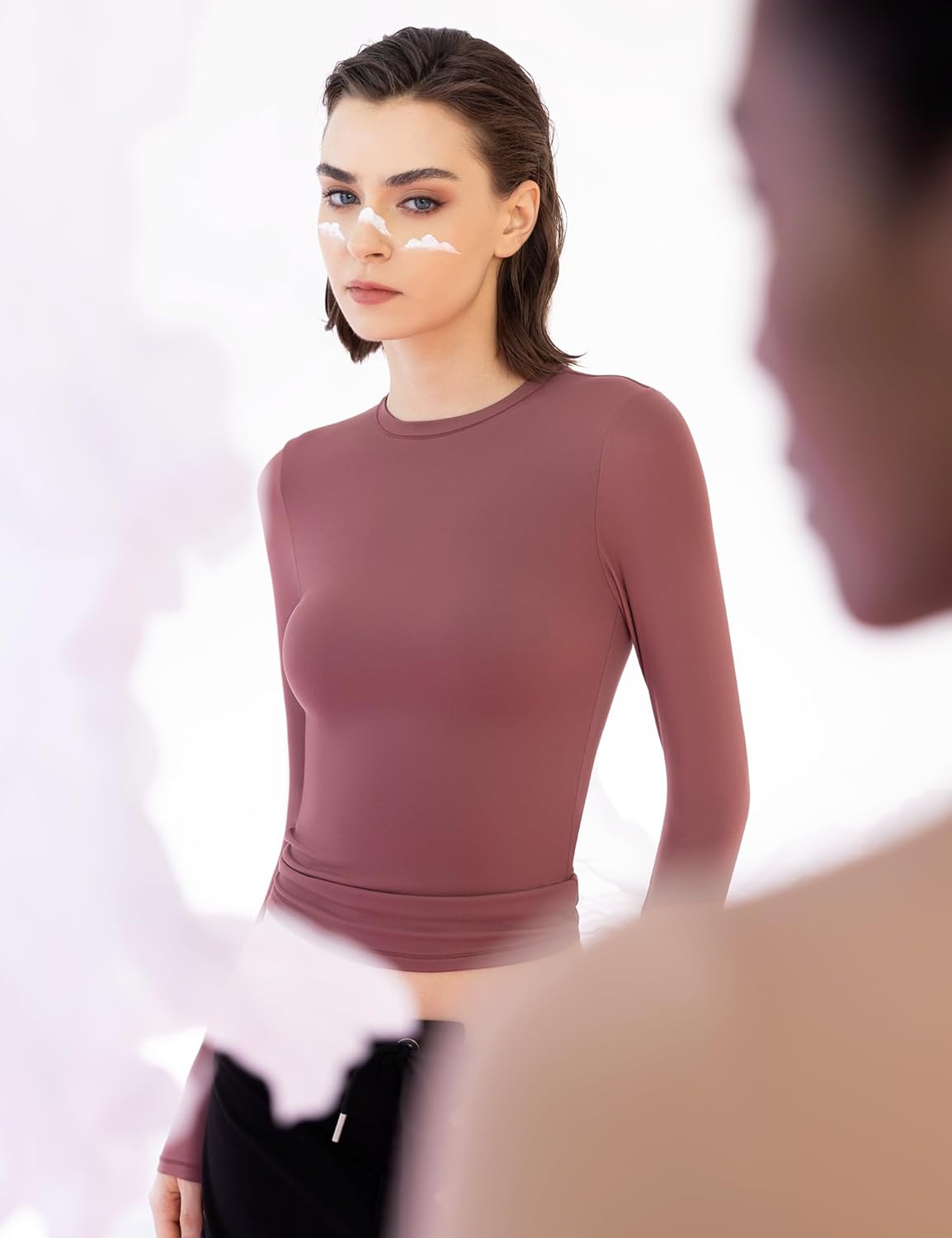 PUMIEY Women's Long Sleeve T Shirts Crew Neck Slim Fit Tops Sexy Basic Tee Smoke Cloud Pro Collection - Image 3