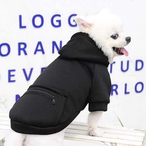 Miniatura 6 de PETCARE Suéter con capucha para perros pequeños, sudaderas negras con capucha de forro polar suave con bolsillo, suéteres de otoño e invierno, ropa