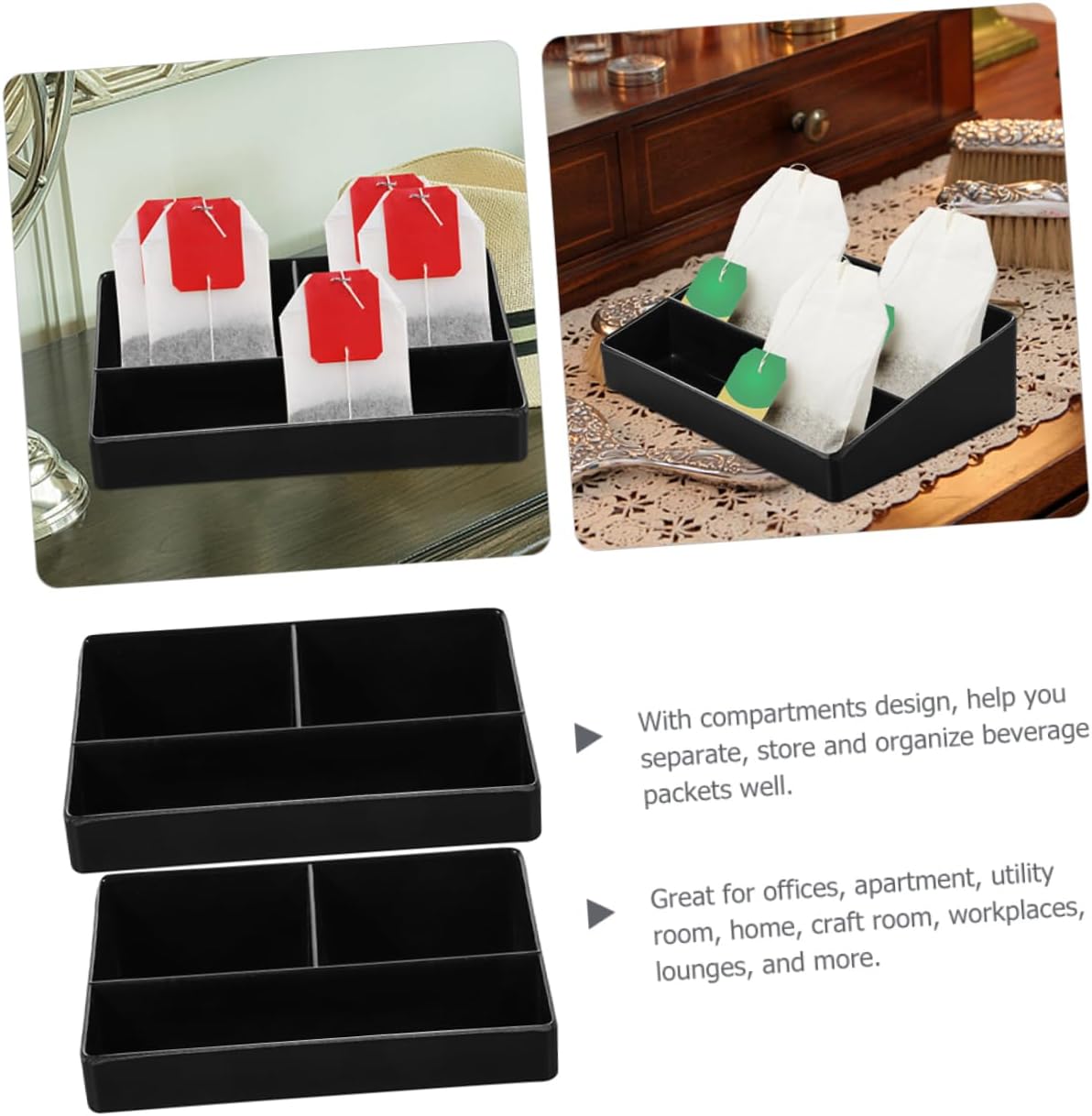 2pcs Tea Box Multi-grid Tea Bag Organizer Loose Tea Bag Holder Inn Sugar Bag Holder Coffee Bar Accessories Desktop Coffee Bag Holder Coffee Station Holder Coffee Station Organizer