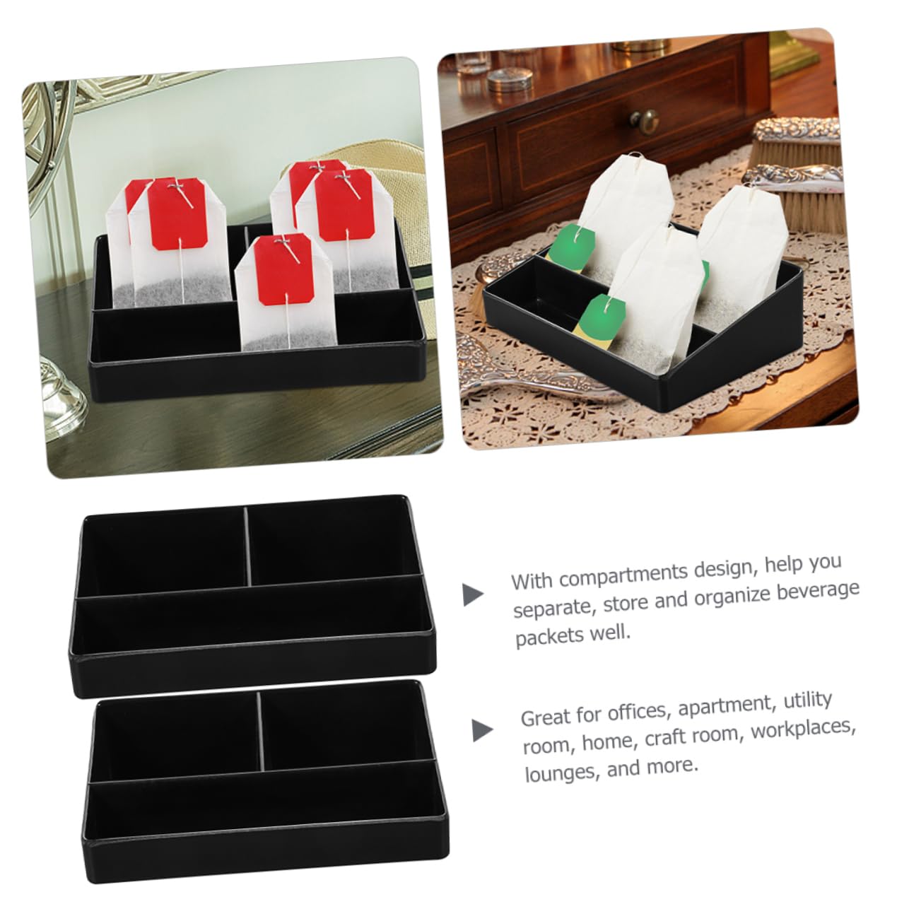 PHENOFICE 2pcs Tea Box Multi-grid Tea Bag Organizer Loose Tea Bag Holder Inn Sugar Bag Holder Coffee Bar Accessories Desktop Coffee Bag Holder Coffee Station Holder Coffee Station Organizer