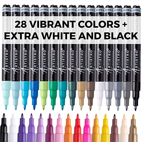 Artistro 16 Acrylic Paint Pens Brush Tip And 30 Acrylic Paint Pens Extra Fine Tip, Bundle For Calligraphy, Scrapbooking, Brush Lettering, Card Making, Sketching, Black Paper, Rock Painting, Ceramics #TOP2
