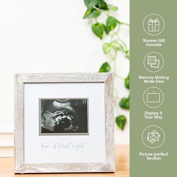 Pearhead Love at First Sight Sonogram Picture Frame, Gender Neutral Ultrasound Keepsake, Ideal Pregnancy Gift, Baby Shower and Nursery Decor, 4 x 3 Photo Insert, Rustic