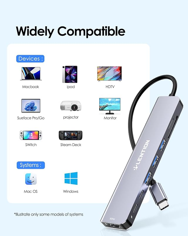 LENTION 8-in-1 USB-C Hub 4K60Hz HDMI, 100W PD, SD/TF Kártyaolvasó, MacBook Pro/Air, iPhone 16/15 Kompatibilis Adapter