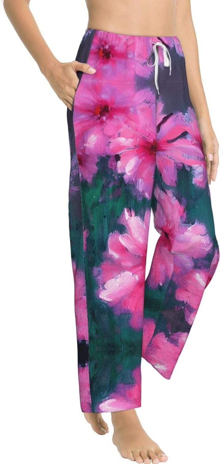 Red Flowers Print Cozy Christmas Pajama Pants,Flannel Pajama Bottoms,Cater To Various Body Types