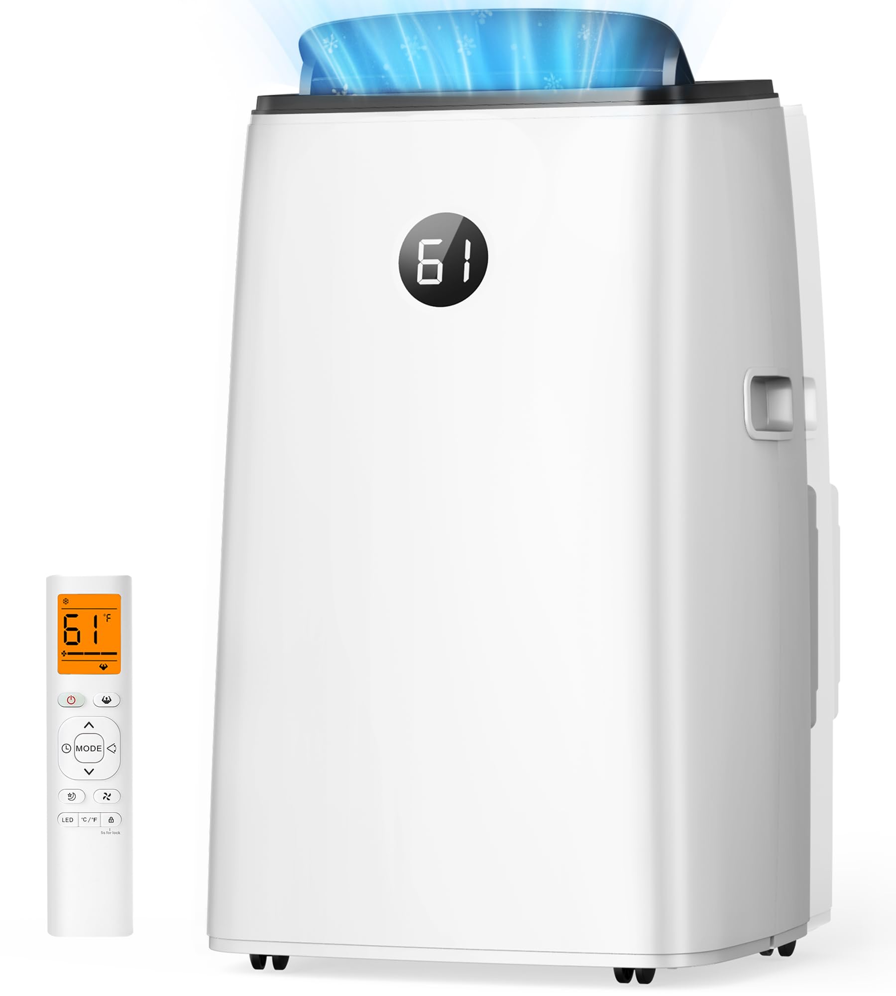 14000 BTU Portable Air Conditioner for Large Room up to 700 Sq. Ft, 3-in-1 Self-Evaporating AC with Fan & Dehumidifier, Floor Standing Portable AC Unit with Remote Control, Auto Swing, White