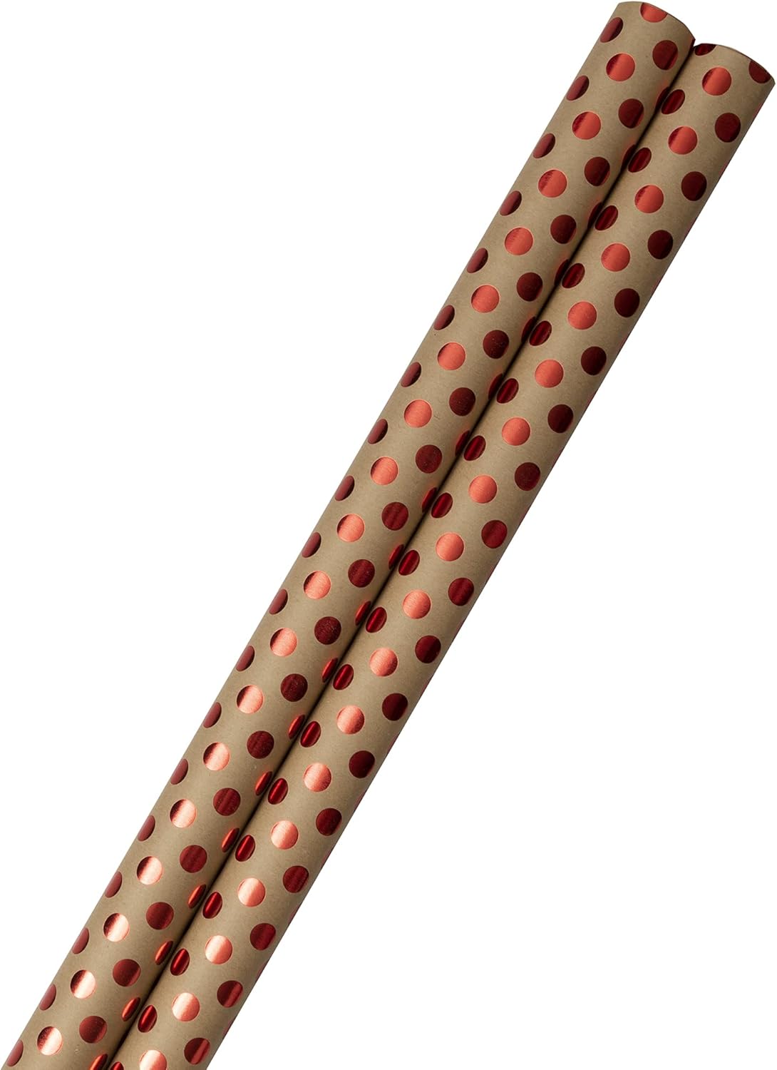 JAM Paper Gift Wrap - Kraft Wrapping Paper - 50 Sq Ft Total - Red Foil Polka Dots on Brown Kraft Paper - 2 Rolls/Pack