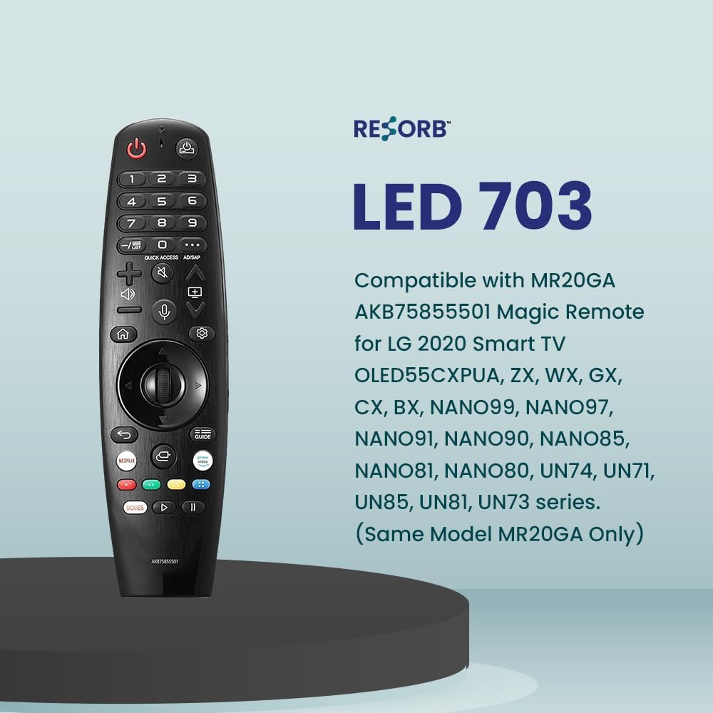 RESORB LG TV Remote Compatible with Smart Android WebOS 4K LED TV, Works with MR650, MR19BA, MR20GA, MR21GA, Voice & Pointer Function, Black LED 703 VC — Amazon image 6