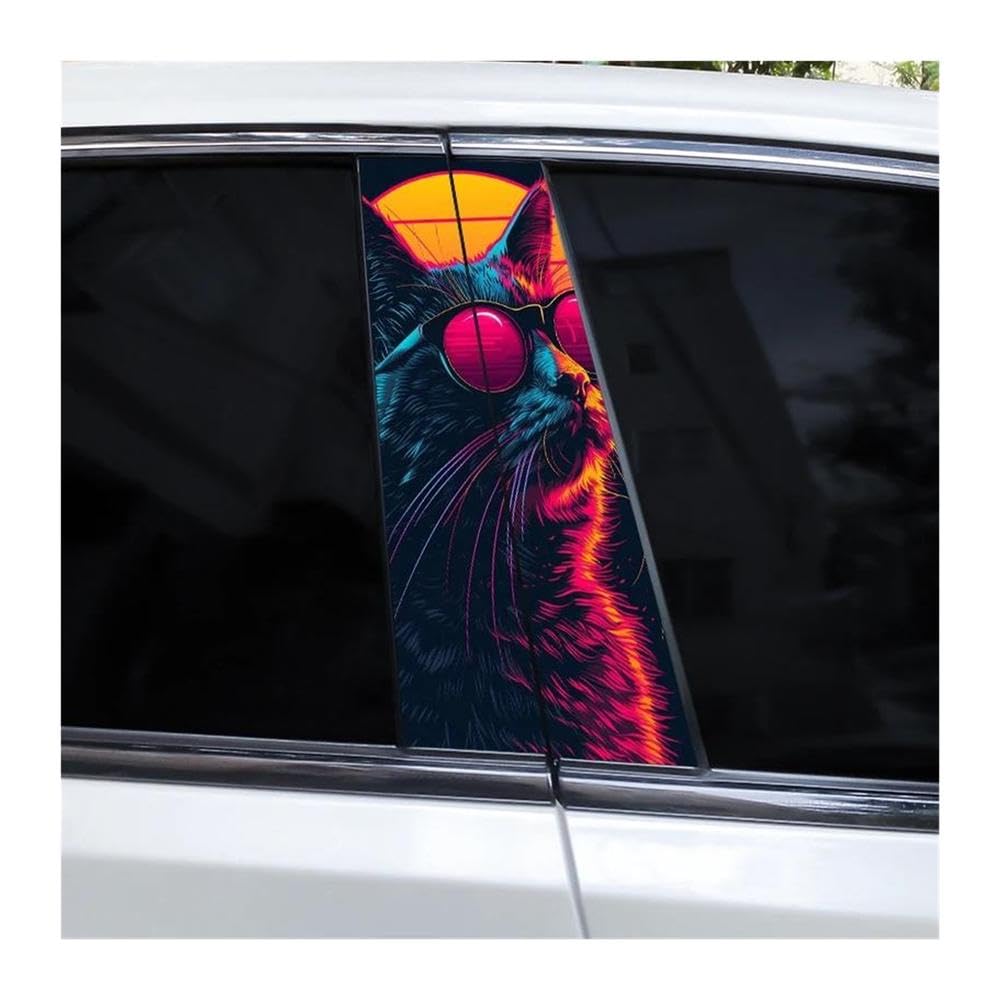 Decorative Items 2pcs Cat Pattern Car B Pillar Waterproof Decal Covering Scratched(B)