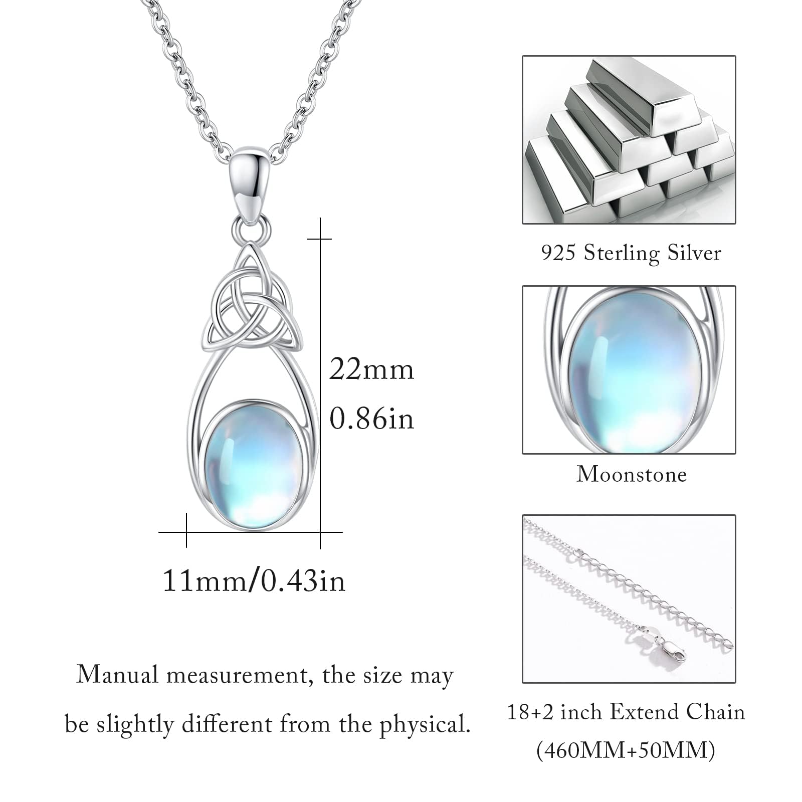 OHAYOO Mondstein Kette 925 Sterling Silber Opal Anhänger Halskette Keltischer Knoten Kette Mondstein/Opal Schmuck Geschenke für Damen Mädchen