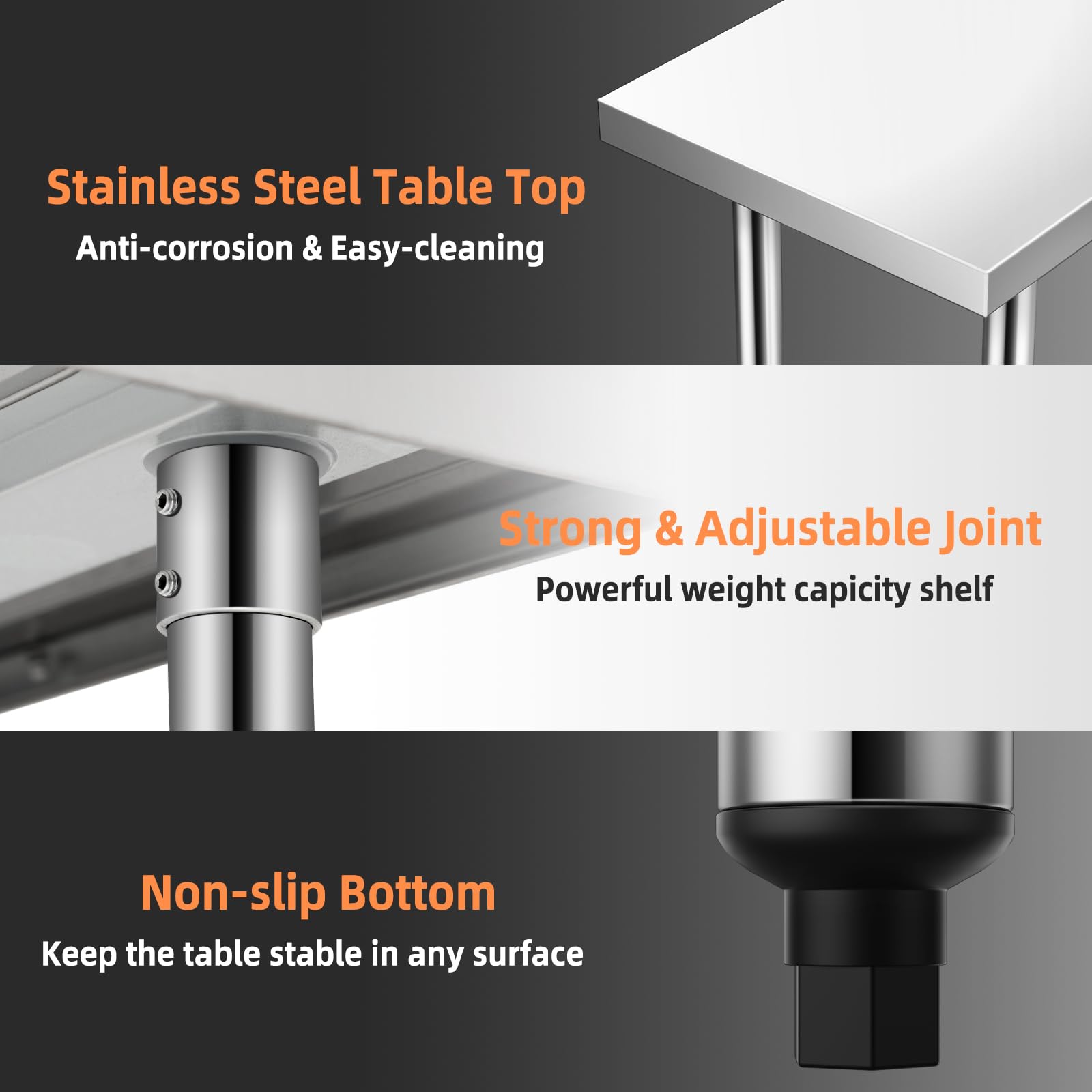 GIANTEX Tavolo da Lavoro per Cucina in Acciaio Inox, Piattaforma con Ripiano Regolabile in Altezza, Piedini Antiscivolo e Regolabili, Piano Cucina Ristorante e Magazzino (92x61x90cm)