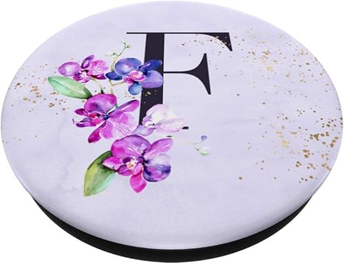 Miniatura 2 de Orquídeas plantas flores arreglo floral púrpura letra F PopSockets agarre y soporte para teléfonos y tabletas
