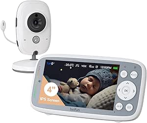 BOIFUN 720P Video Baby Monitor Camera, Night Vision, No WiFi, ECO Mode, 4" IPS Screen, Two-way Audio, Rechargeable Battery, Feeding Reminder, Temperature Monitoring, Smart 8 Lullabies, Pet, Child asin的图片