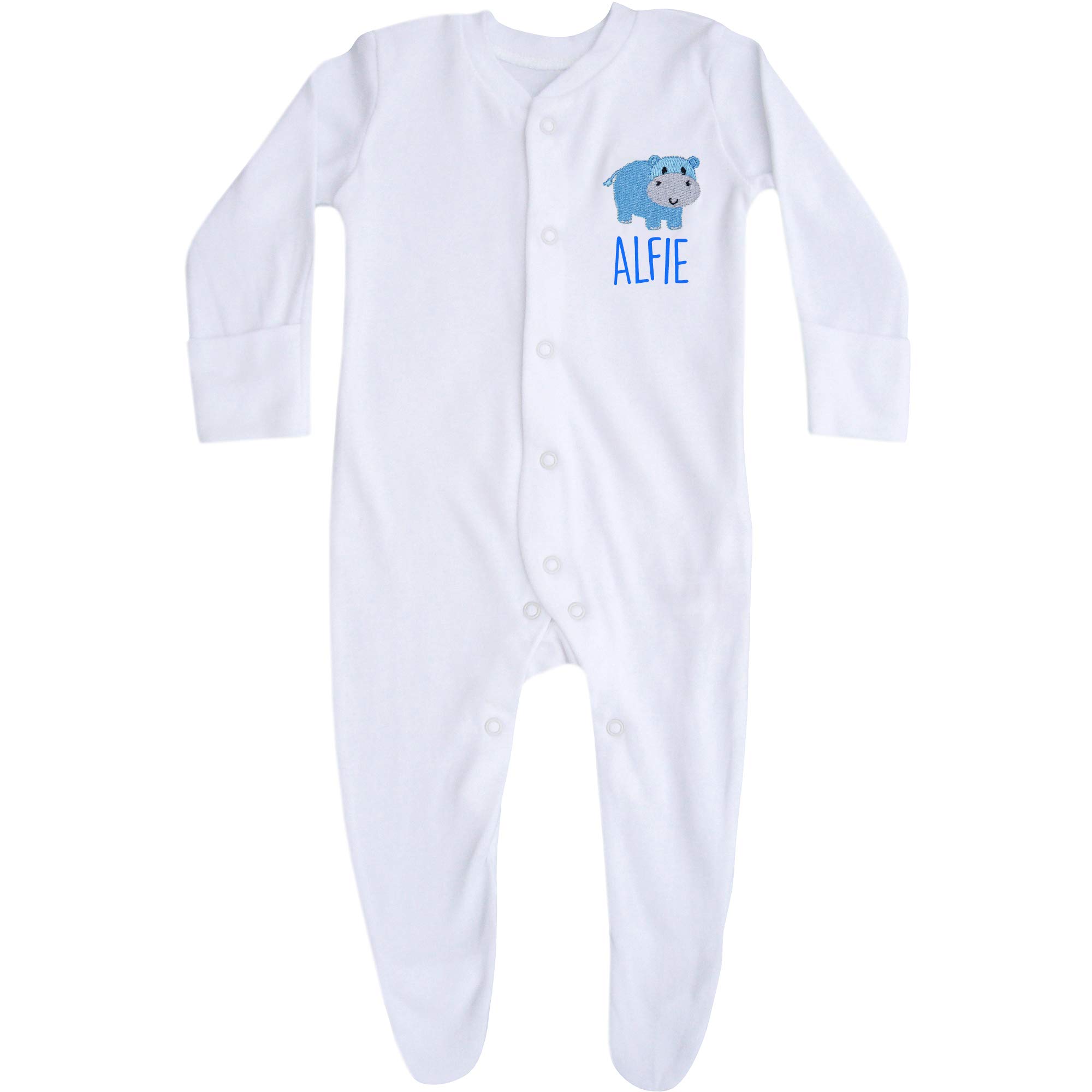 Teddyts Hippo Personalised Baby Safari Animals Sleepsuit Gift (0-3 Months, )