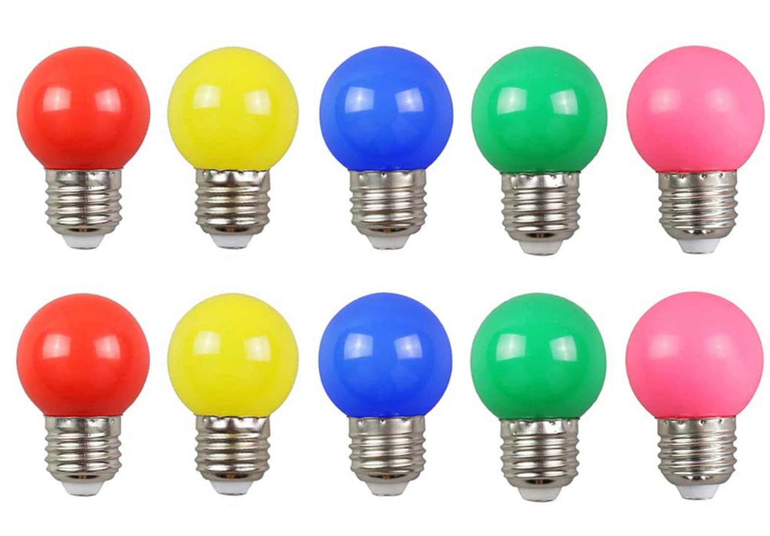 Aiwerttes E27 LED Glühbirne,farbige Glühbirne 2W G45 LED Golf Ball Glühbirne,20W Glühlampe Äquivalent,AC220-240V,Edison Schraube Glühbirne,nicht dimmbar,10 stücks(Rot Gelb Grün Blau Rosa)