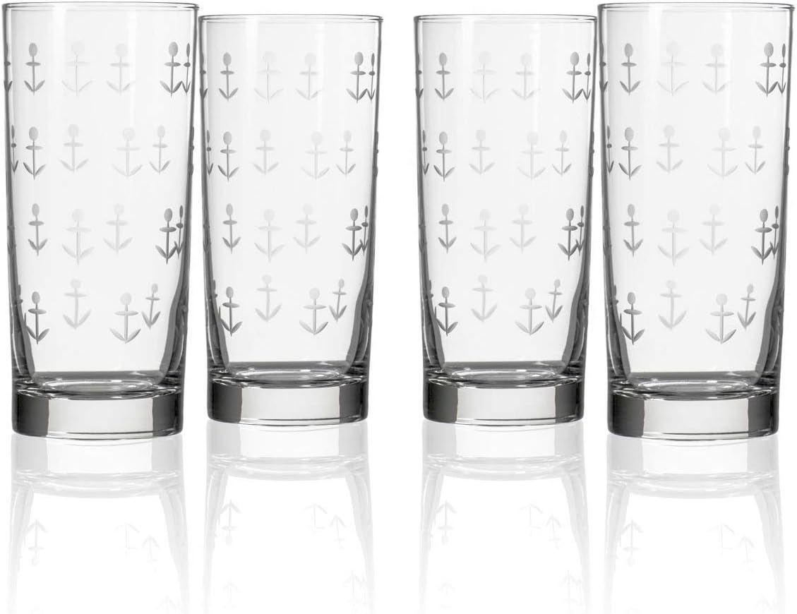 Rolf Glass Anchors Aweigh Highball Glass 15 ounce Cooler Glass Set of 4 Lead