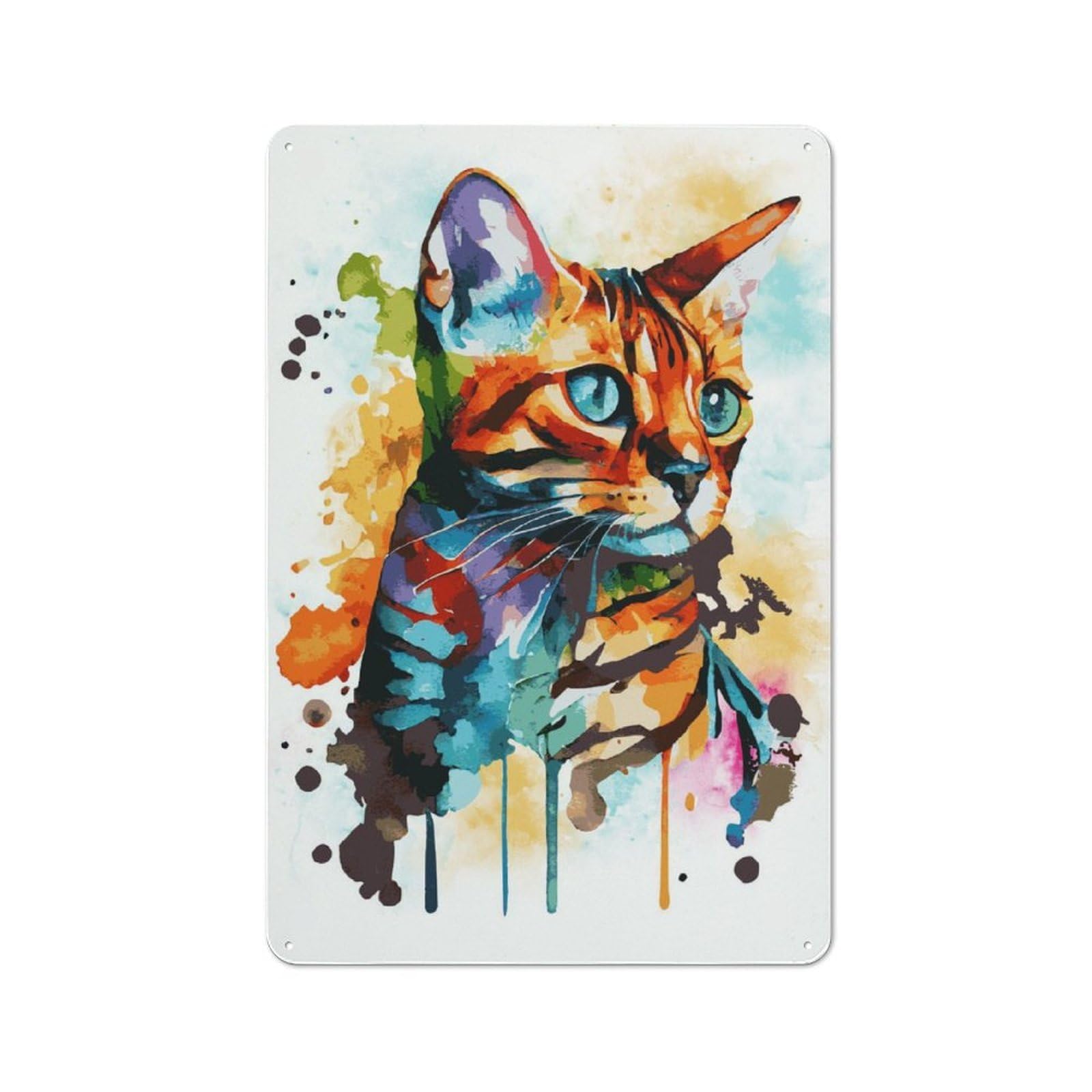 Junmoney Watercolor Bengal Cat Garage Style Metal Wall Sign 30X20cm Featuring Garage Wall Decor For Garage, Hobby Room, Office Or Man Cave