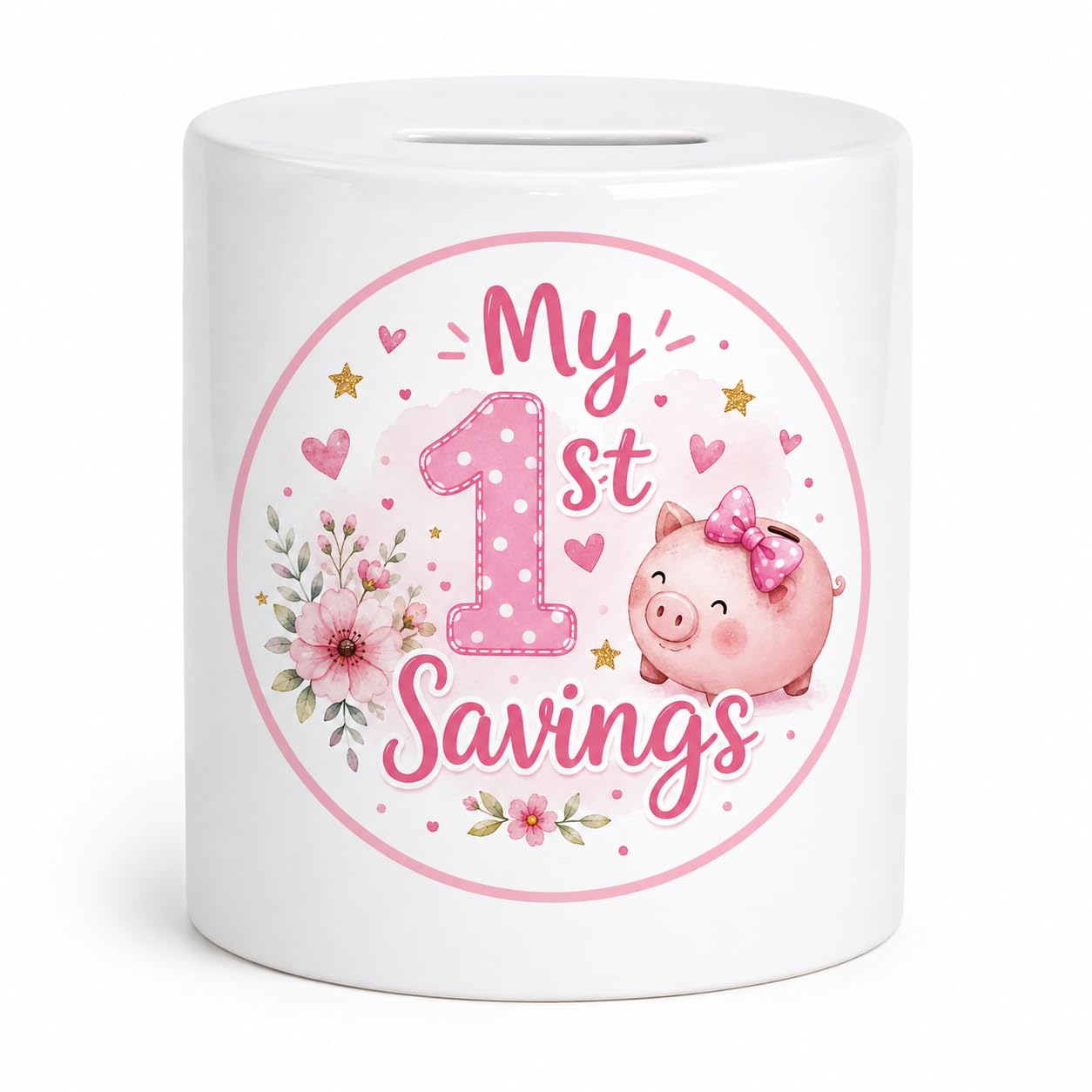 Pink My 1st Savings Money Box | Ceramic Baby Keepsake Gift | Pig Savings Bank
