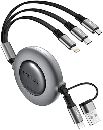Minlu Multi USB Cable, 3-in-2 Retractable Charging Cable, Multi Charging Cable with Data Transfer [1.2 m] 5-in-1 Charging Cable, USB C Fast Charging Cable for iPhone 17 16 15 14 13 12 11, Android