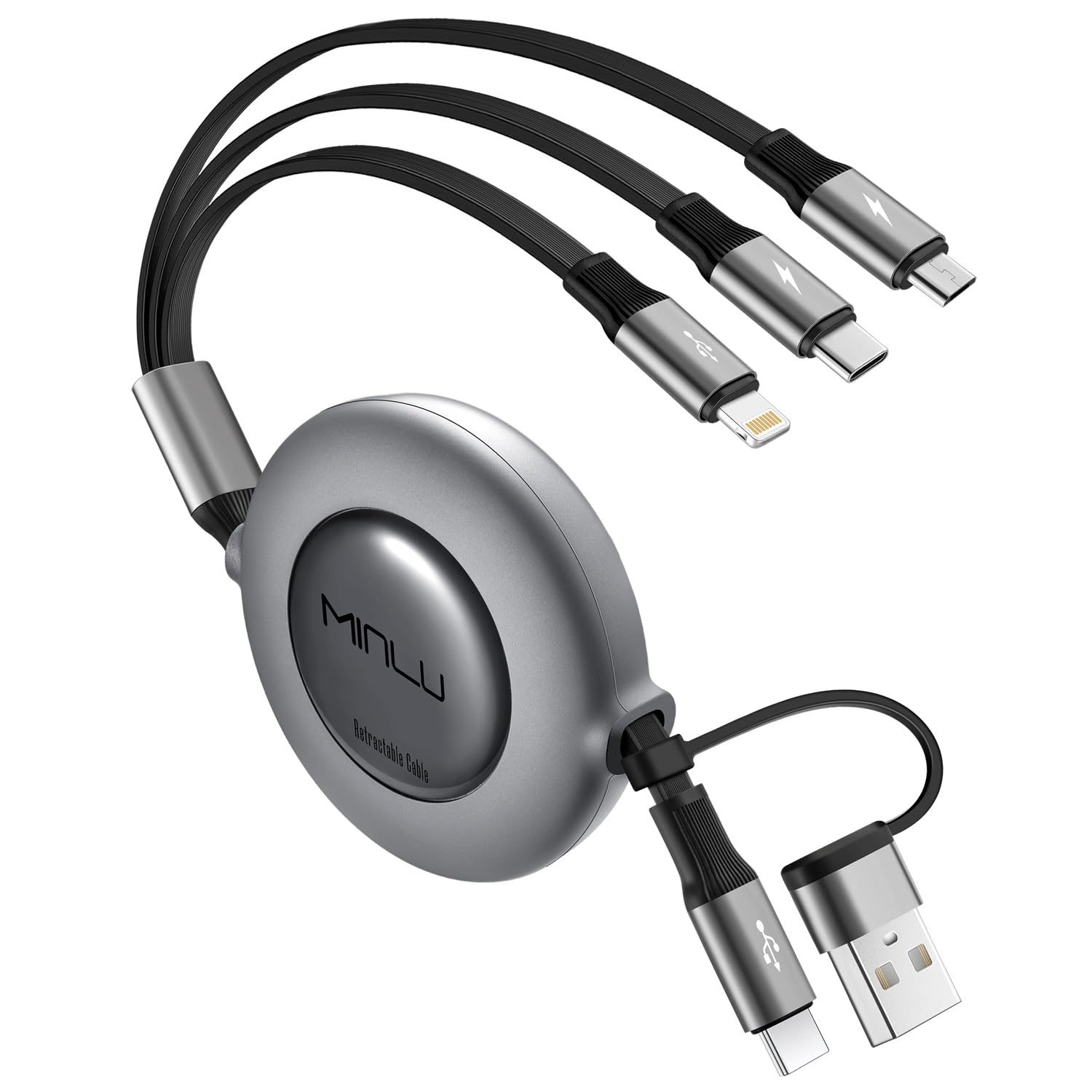 Minlu Multi USB Kabel, 3 in 2 Einziehbares Ladekabel, Multi Ladekabel mit Datenübertragung [1.2m] 5 in 1 Ladekabels USB C Schnellladekabel für iPhone 17 16 15 14 13 12 11,Android,Galaxy,Tablet