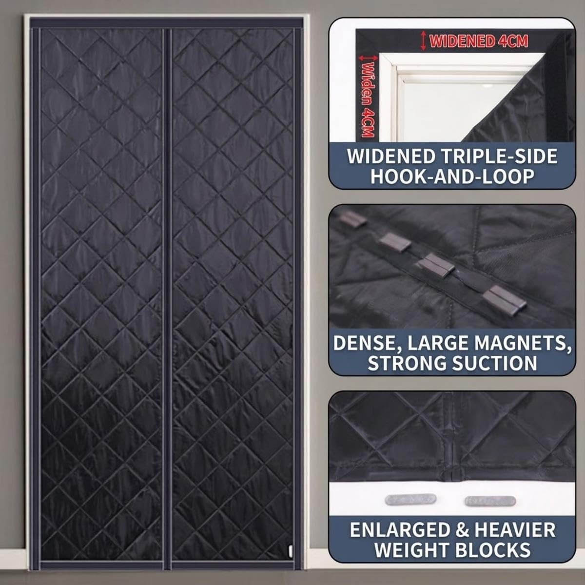 Cortina Algodón Térmica Magnética Para Puertas, Reduce Ruido, Impermeable