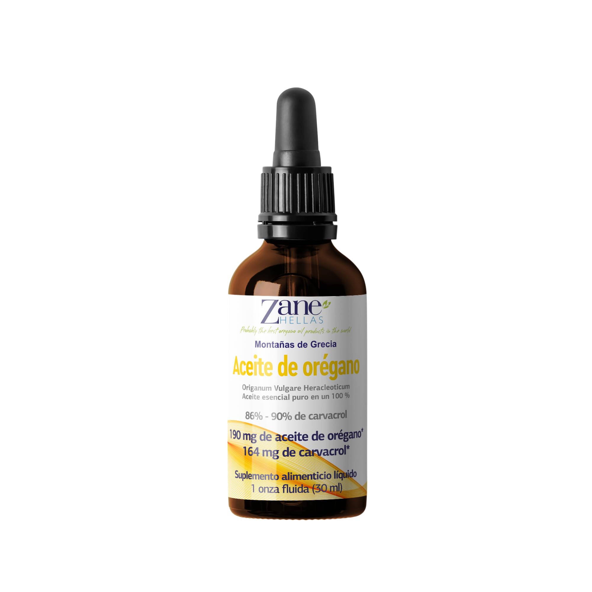 Zane Hellas 100% Aceite de orégano sin diluir - 86% Min Carvacrol. 164 mg de Carvacrol por porción. Probablemente el Mejor Aceite de orégano del Mundo. 30 ml.