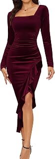 NASHALYLY Elegant Velvet Dress for Women,Sexy Long Sleeve Bodycon Mermaid Dress Ruched Cocktail Party Wedding Square Neck