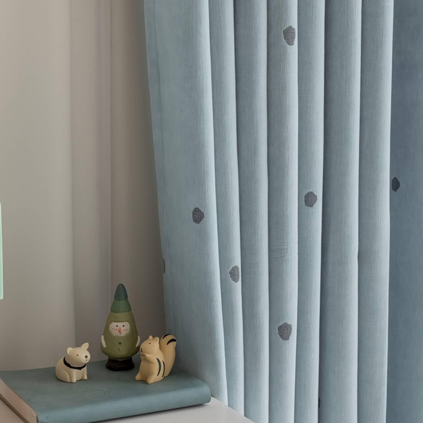 Rideau Bleu Anniversaire, Rideau Occultant Fenetre Chambre Motif À Pois Chenille 137L x 229H CM Lot de 2