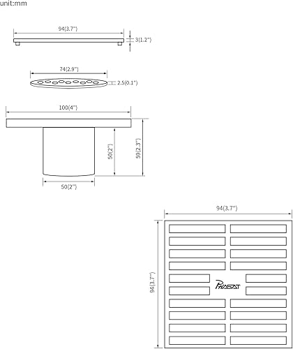 Vista 4 de PHASAT Desagüe de piso de latón contemporáneo cuadrado de 4 pulgadas, con colador extraíble, níquel cepillado, 80601N