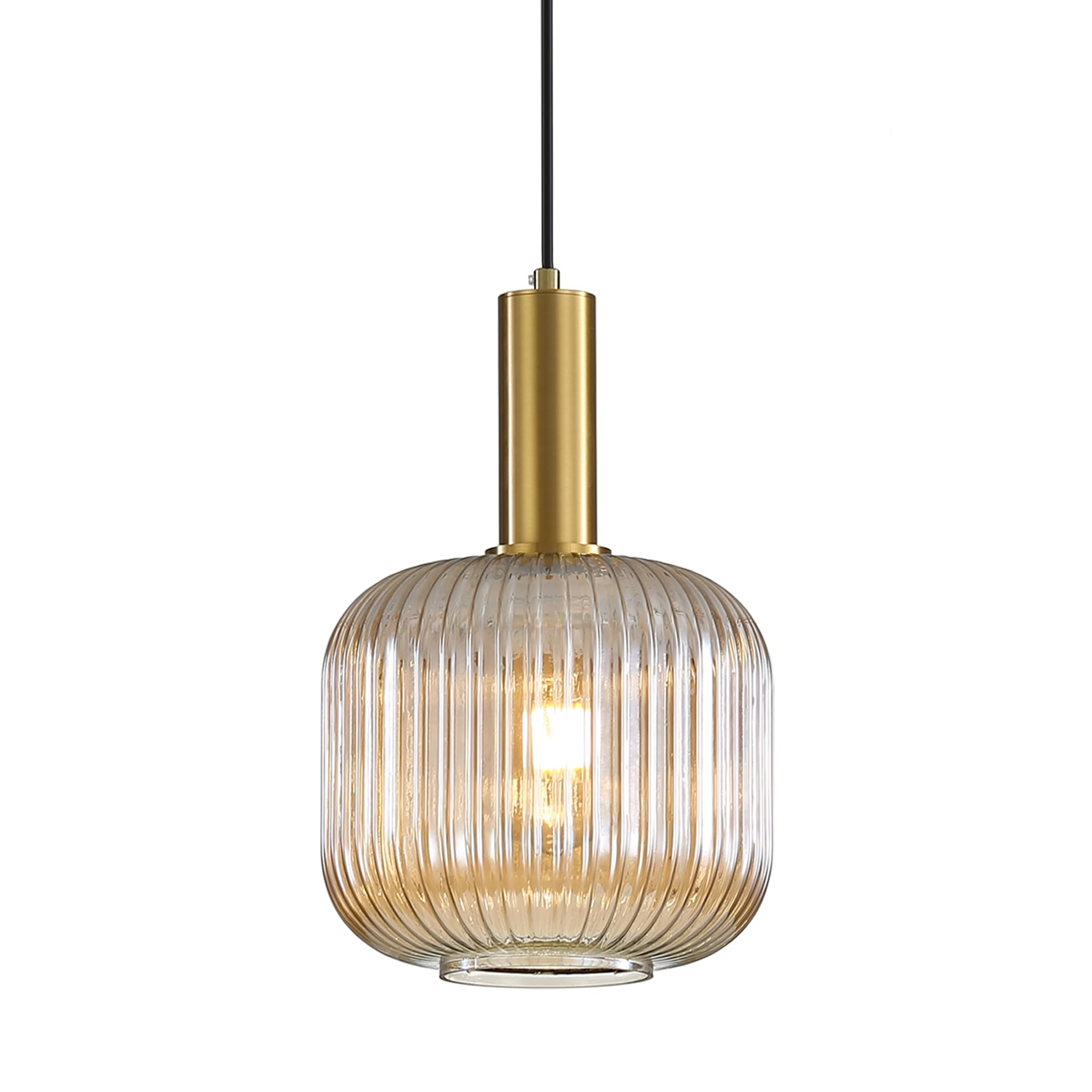 Moderne Vintage Glas Lampenschirm Hängeleuchten & Pendelleuchten, E27 Gold Lampenfassung, Hängelampe einflammig für Küche, Esstisch, Schlafzimmer und Wohnzimmer (Bernstein, 20cm)
