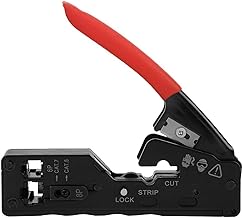 Alicate de rede, crimpador de arame estilo alemão, ferramenta de crimpagem de fio, crimpador de terminal isolado de catraca, ferramenta de crimpagem de cabeça de cristal para CAT-5 CAT-6 CAT-7 (vermelho)