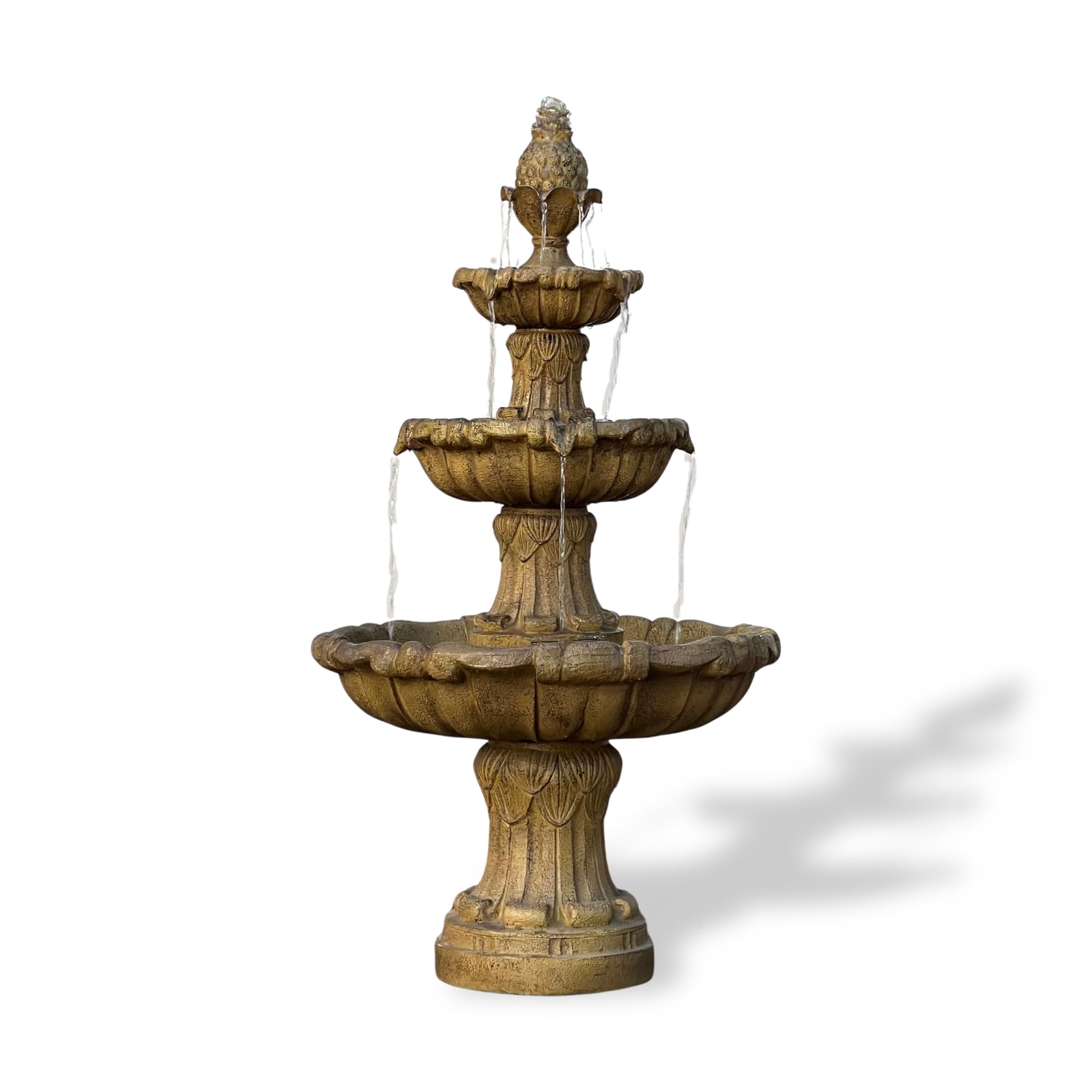 Photo 1 of XBrand 58.3" 3-Tier Outdoor Freestanding Water Fountain - Classic Leaf Design, White Resin, Large Bird Bath with Pump - Ideal for Yard, Lawn and Garden, Porch Décor