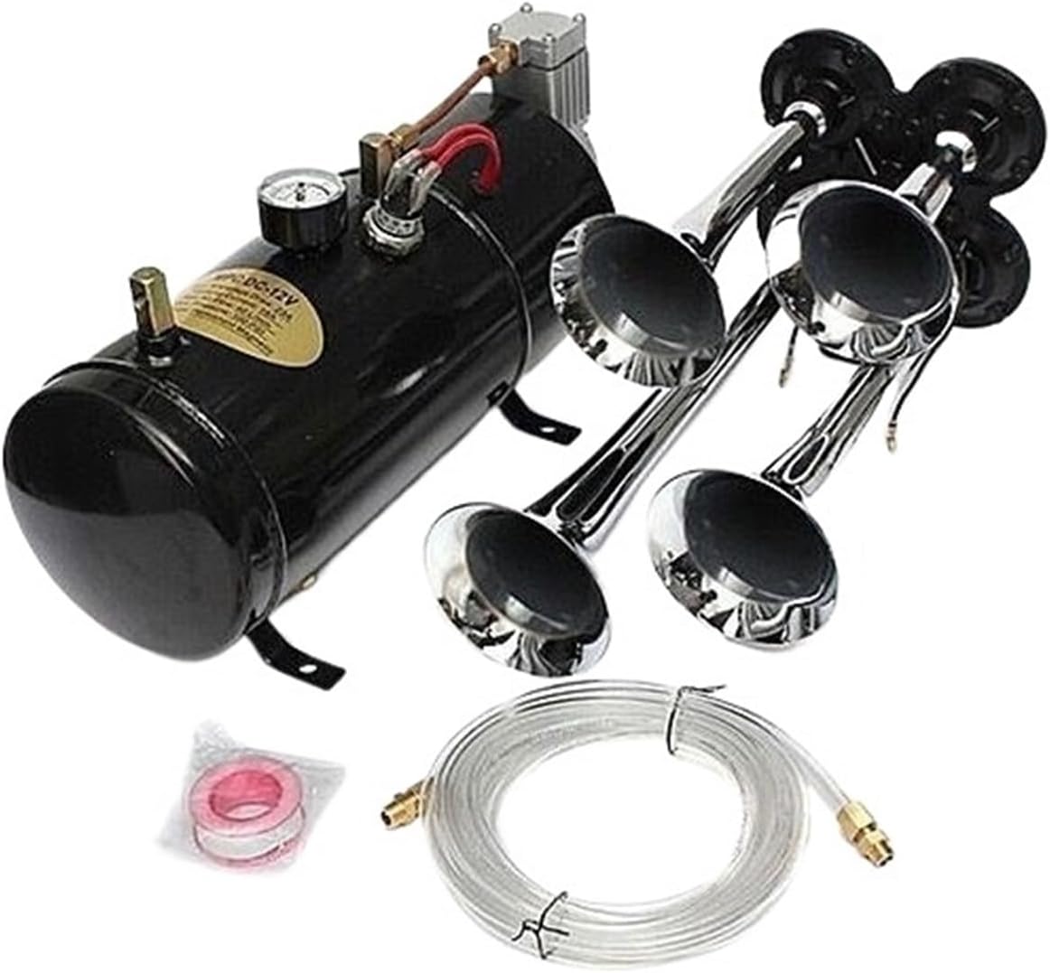 Four-pipe Gas Horn Modified Car Air Pump 12V 150psi Gas Tank Air Compressor Air Compressor(Compr plus four pipe)
