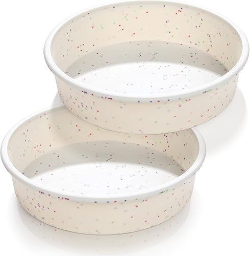 Vinino Molde redondo de silicona de 6 pulgadas con marco reforzado de metal, juego de 2, molde desmontable de silicona antiadherente para hornear,