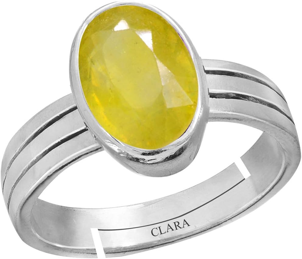 Clara Yellow Sapphire Pukhraj 3cts or 3.25ratti Stone Silver Adjustable Ring for Men