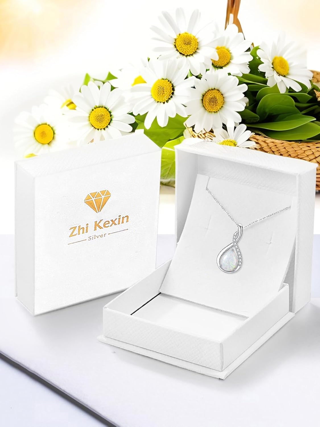 Valentines Day Gifts for Wife Her Opal Pendant Necklace for Women 925 Sterling Silver October Birthstone Teardrop Necklaces Anniversary Birthday Jewelry - Image 7