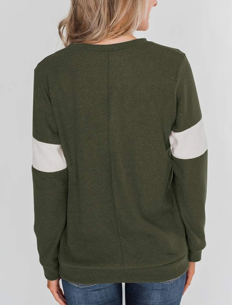 Uincloset Women's Basic Color Block Long Sleeve Round Neck Pullover Sweater Tops