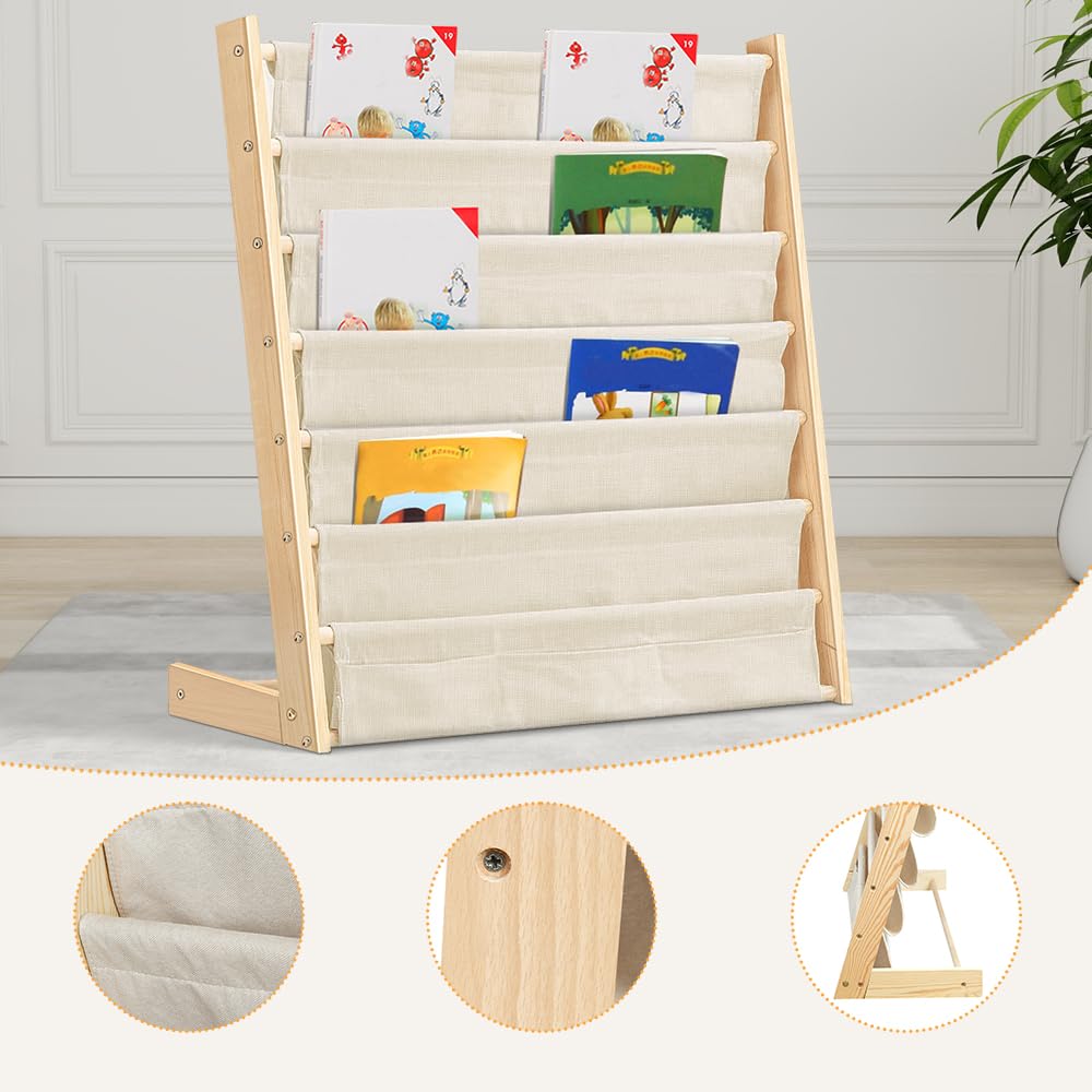 Biblioteca de almacenamiento para niños - Children's Supersized Bookcase Storage Rack con 5 terceros, Children's Bookrack, Bookshelf, Natural/White-75 x 30 x 79 cm, color madera (1 unidad)