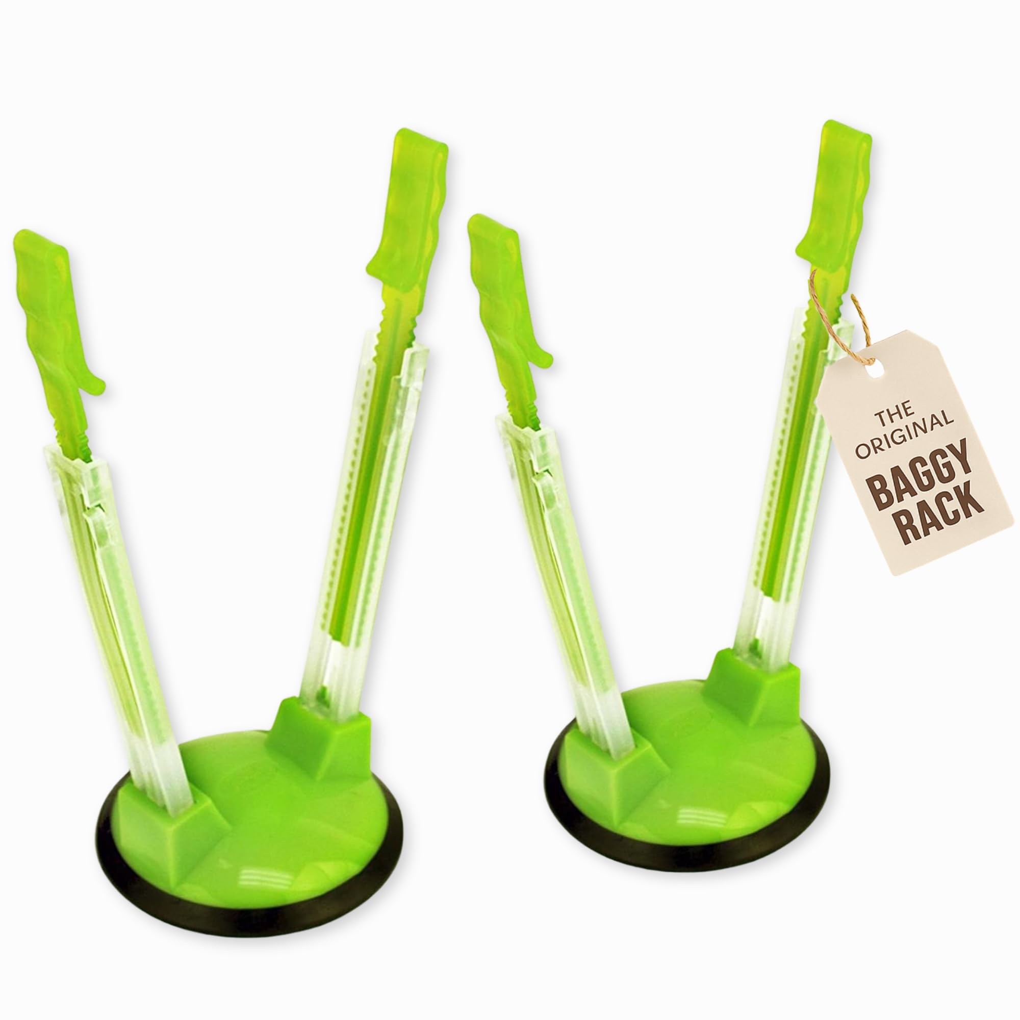 Jokari Adjustable Baggy Rack Stand 2 Pack Hands Free Food Storage Bag Holder Stand for Freezer and Sandwich Bags Clip Stand for Pouring Leftovers or Drying Reusable Ziploc Bags