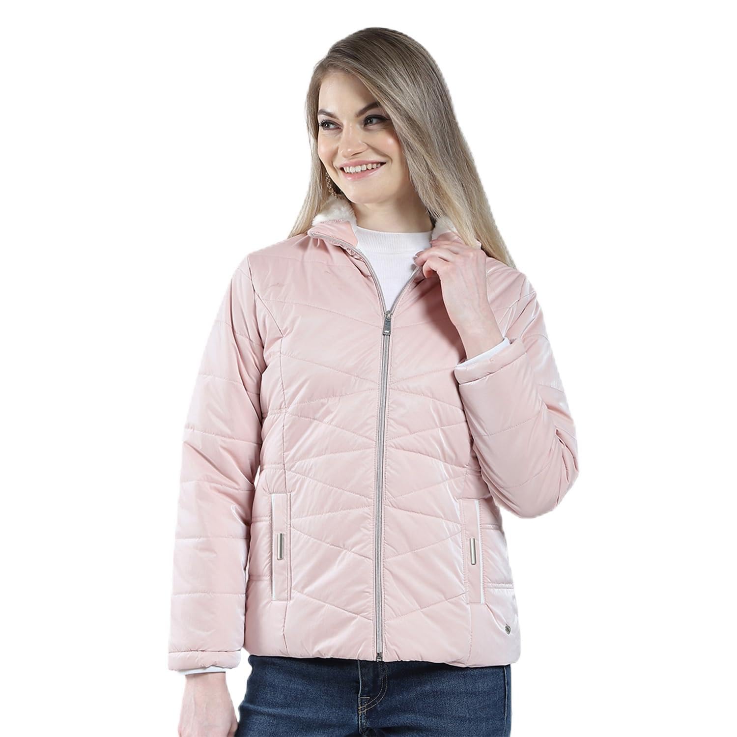 monte carlo Women Regular Fit Solid Puffer Jacket | Full Sleeve | Zipper Closure | Mock Neck Winter Jacket For Women's-picture-17