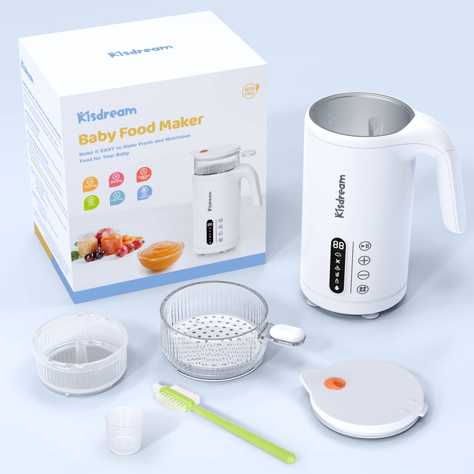 Cuocipappa Mixer Multifunzione 6-in-1 per Bébé - Vapore, Mixer, Latte Caldo, Zuppa, Succo