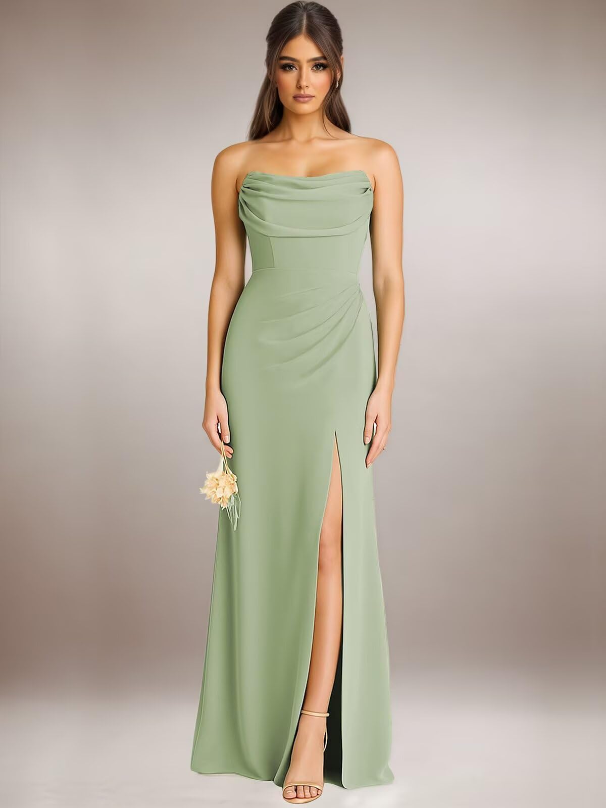 HUINI Schulterfreie Brautjungfernkleider mit Schlitz Langes Chiffon Hochzeitsgastkleid Formelles Abendkleid für Damen